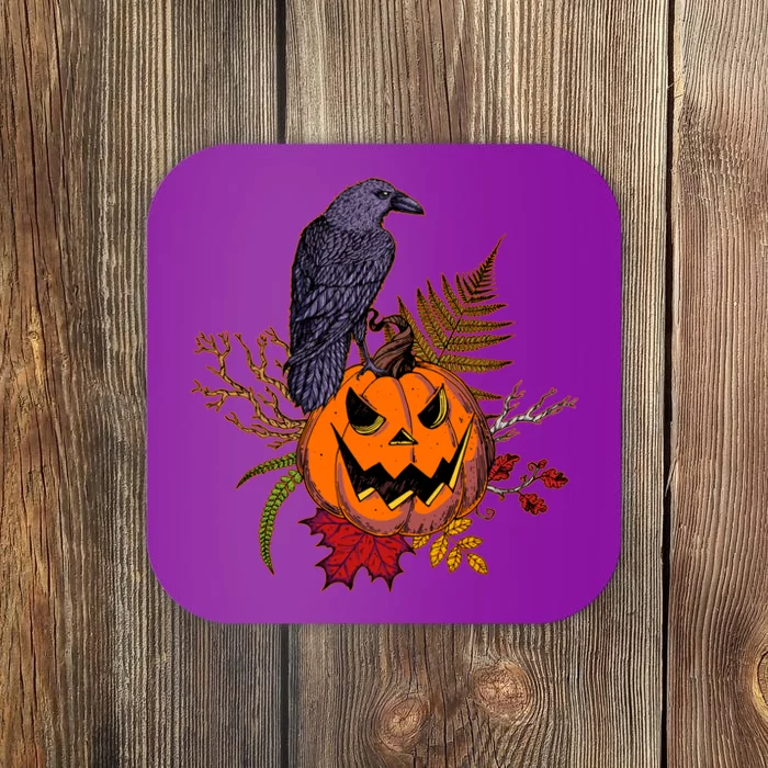 Halloween Crow Raven Pumpkin Fall Autumn Lover Coaster