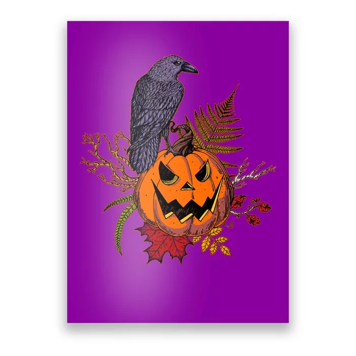 Halloween Crow Raven Pumpkin Fall Autumn Lover Poster