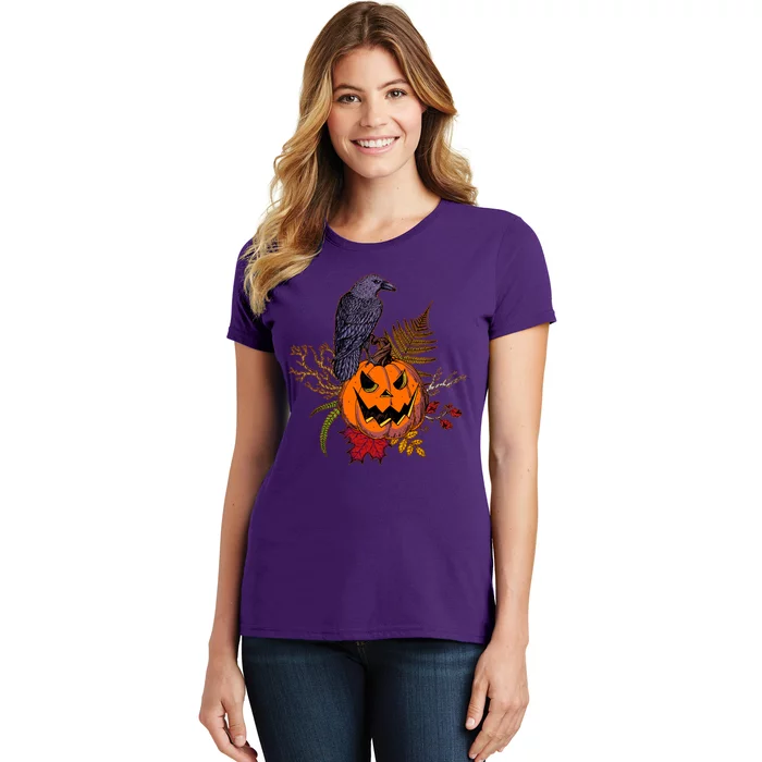 Halloween Crow Raven Pumpkin Fall Autumn Lover Women's T-Shirt