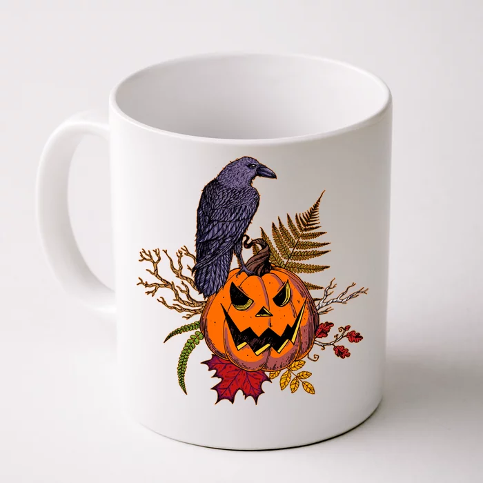 Halloween Crow Raven Pumpkin Fall Autumn Lover Front & Back Coffee Mug