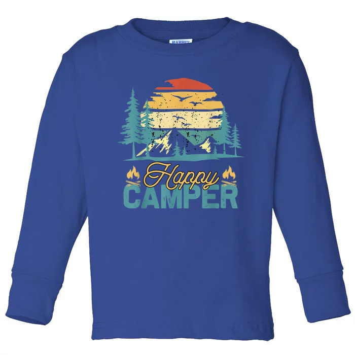 Happy Camper Retro Vintage Funny Matching Camping Crew Toddler Long Sleeve Shirt