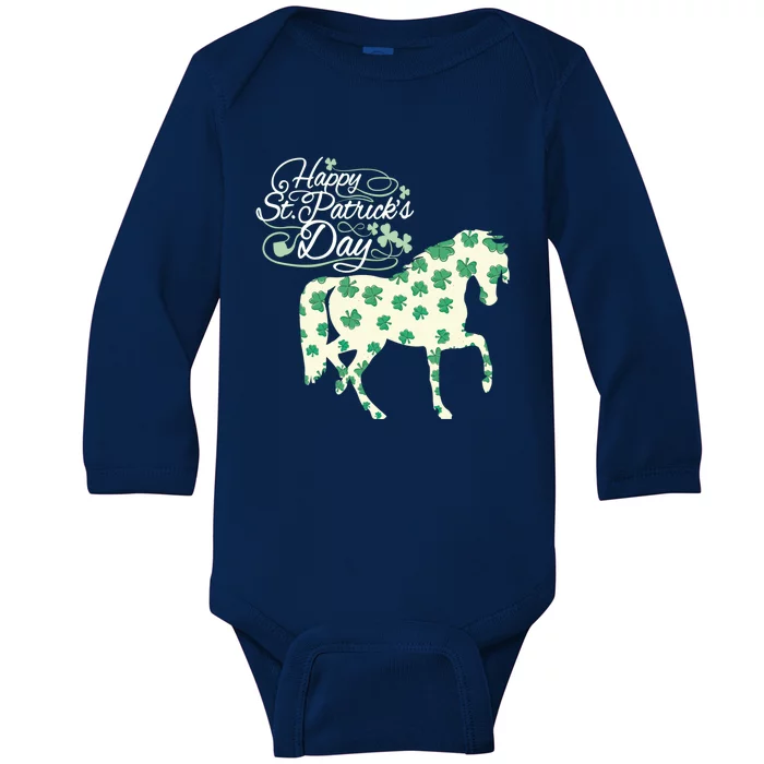 Horse Clover St Patrick's Day Horseback Riding Gift Baby Long Sleeve Bodysuit