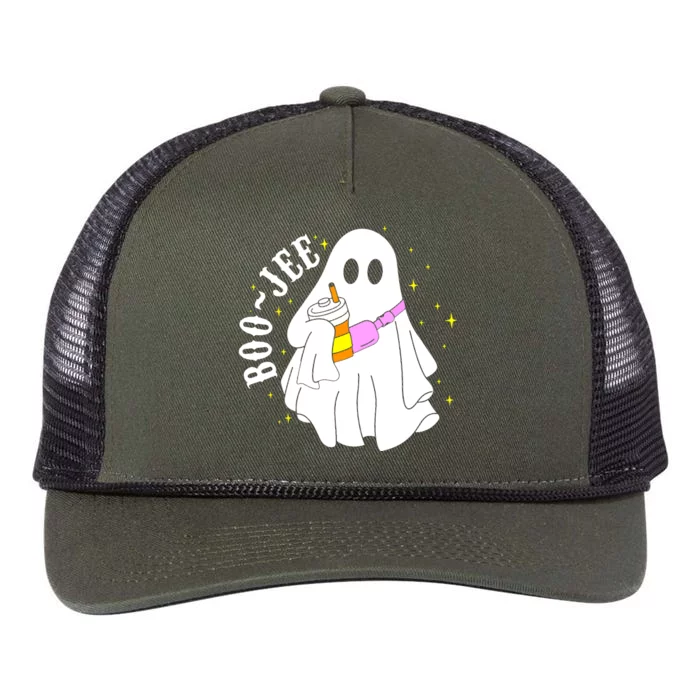 Halloween Costume Spooky Season Cute Ghost Boujee BooJee Gift Retro Rope Trucker Hat Cap