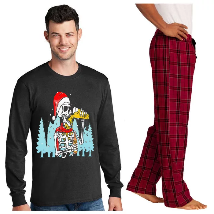 Happy Christmas Skeleton Drinking Beer Drinker Long Sleeve Pajama Set