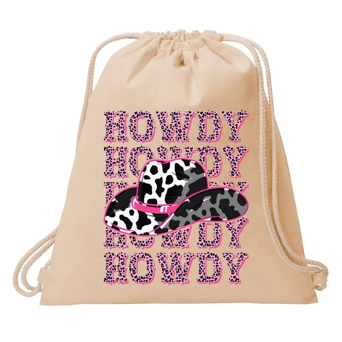 HOWDY Country Southern Western Pink Leopard Cow pattern Drawstring Bag