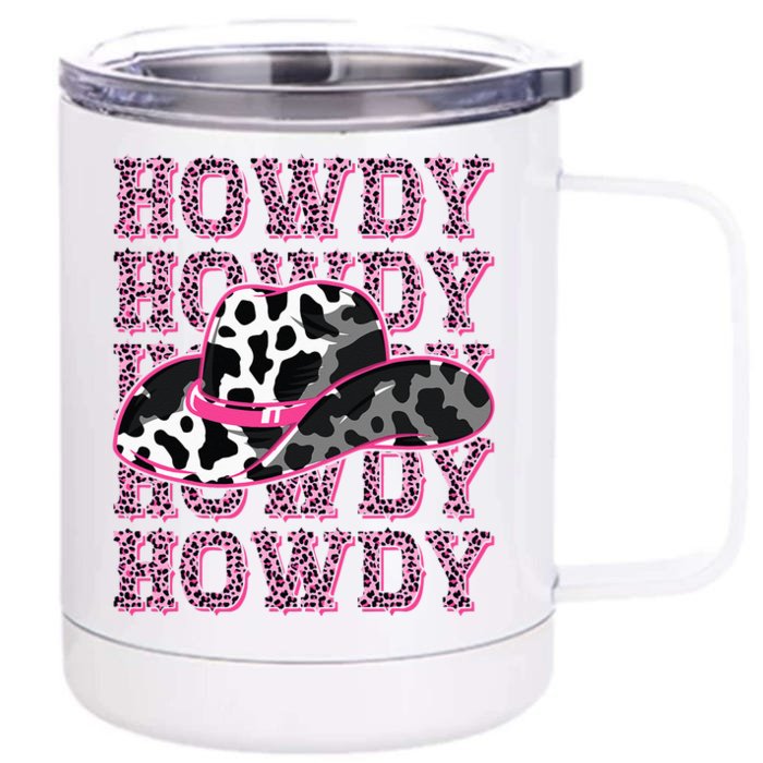 HOWDY Country Southern Western Pink Leopard Cow pattern Front & Back 12oz Stainless Steel Tumbler Cup