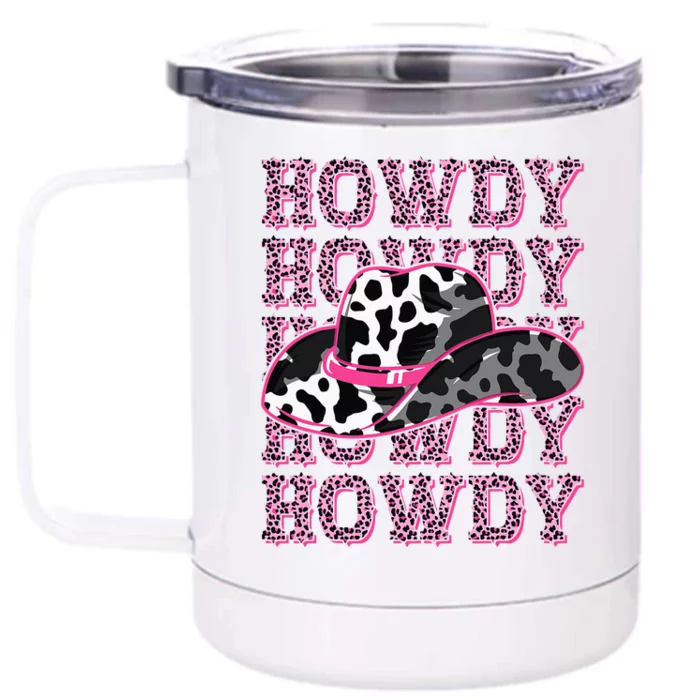 HOWDY Country Southern Western Pink Leopard Cow pattern Front & Back 12oz Stainless Steel Tumbler Cup