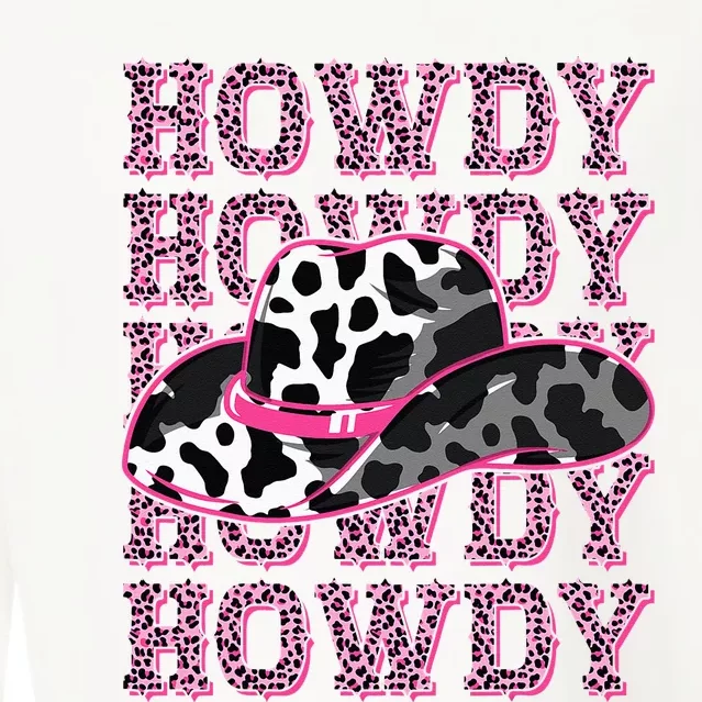 HOWDY Country Southern Western Pink Leopard Cow pattern Cropped Pullover Crew