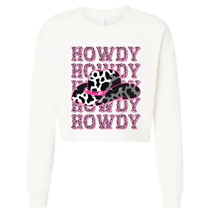 HOWDY Country Southern Western Pink Leopard Cow pattern Cropped Pullover Crew