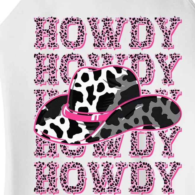 HOWDY Country Southern Western Pink Leopard Cow pattern Women’s Perfect Tri Rocker Tank