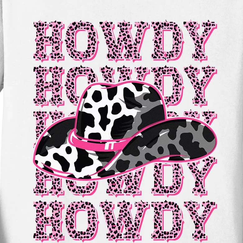 HOWDY Country Southern Western Pink Leopard Cow pattern Kids Long Sleeve Shirt