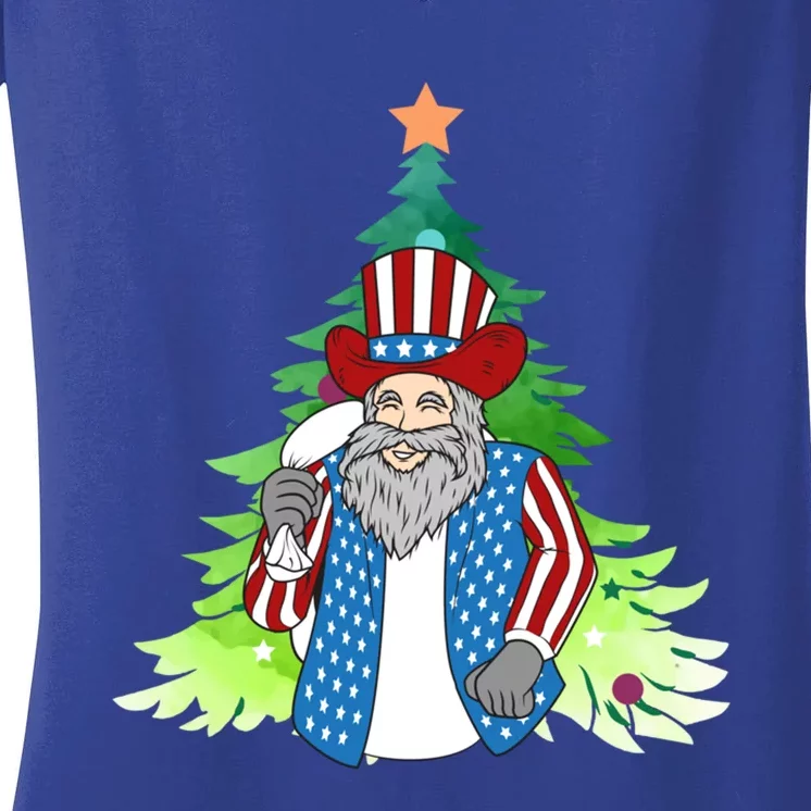 Here Comes Santa Clauspatriotic Kris Kringle Christmas Tree Great Gift Women's V-Neck T-Shirt