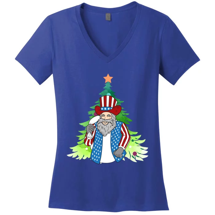 Here Comes Santa Clauspatriotic Kris Kringle Christmas Tree Great Gift Women's V-Neck T-Shirt