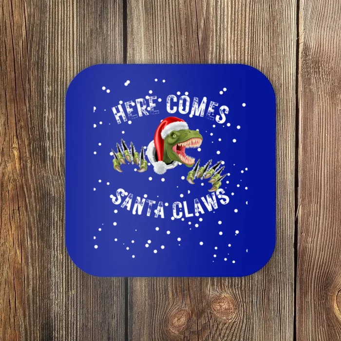 Here Comes Santa Trex Dinosaur Santa Claus Claws Gift Coaster