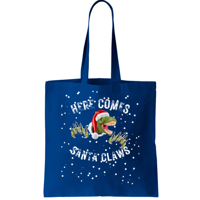 Here Comes Santa Trex Dinosaur Santa Claus Claws Gift Tote Bag