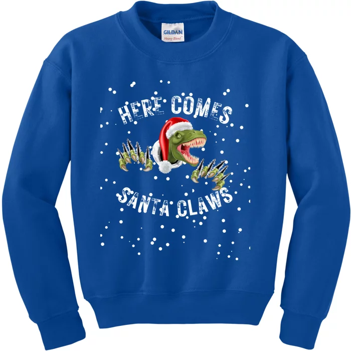 Here Comes Santa Trex Dinosaur Santa Claus Claws Gift Kids Sweatshirt