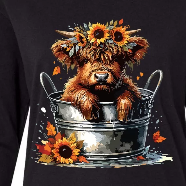 Highland Cow Sunflower Its Fall Yall Farming Fall Vibes Womens Cotton Relaxed Long Sleeve T-Shirt