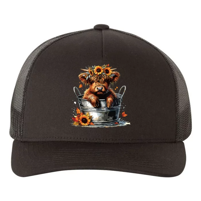 Highland Cow Sunflower Its Fall Yall Farming Fall Vibes Yupoong Adult 5-Panel Trucker Hat