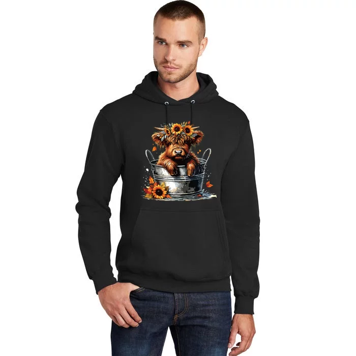 Highland Cow Sunflower Its Fall Yall Farming Fall Vibes Tall Hoodie