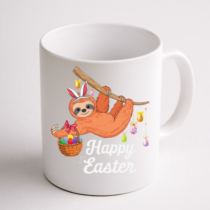 Happy Cute Sloth With Bunny Ears Egg Hunting Easter Sloth Front & Back Coffee Mug