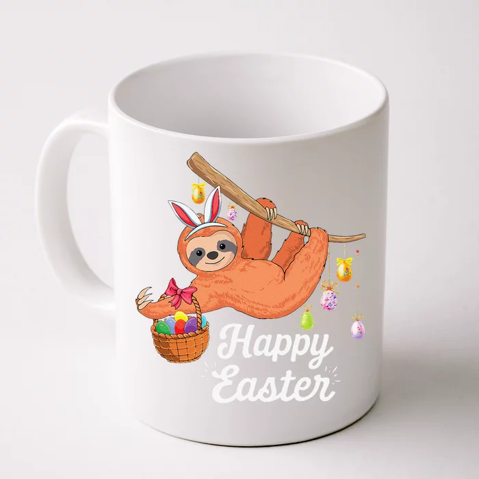 Happy Cute Sloth With Bunny Ears Egg Hunting Easter Sloth Front & Back Coffee Mug