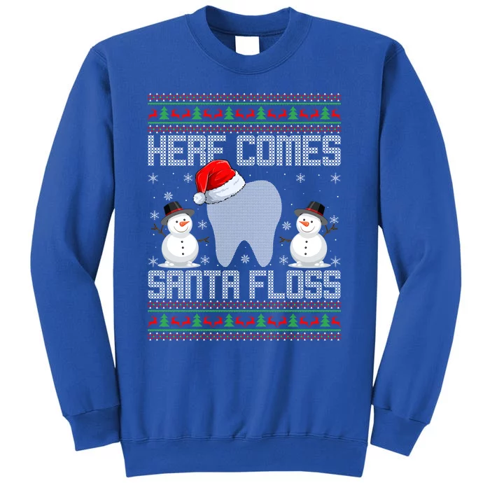 Here Comes Santa Floss Teeth Dental Dentist Ugly Christmas Gift Tall Sweatshirt