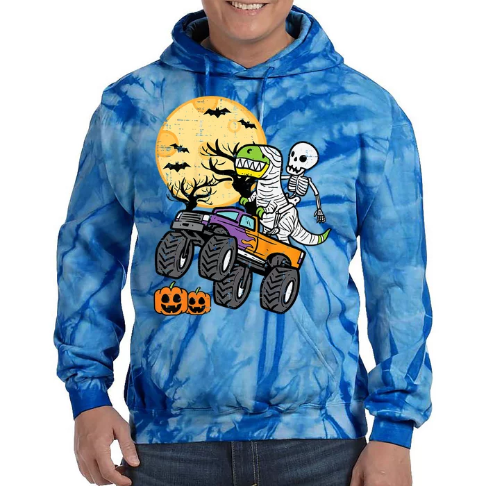 Halloween Costume Skeleton Dino Monster Truck Gift Tie Dye Hoodie