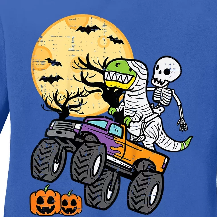 Halloween Costume Skeleton Dino Monster Truck Gift Ladies Long Sleeve Shirt