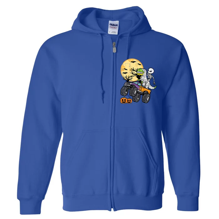 Halloween Costume Skeleton Dino Monster Truck Gift Full Zip Hoodie