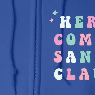 Here Comes Santa Claus Retro Merry Christmas Xmas Gift Full Zip Hoodie