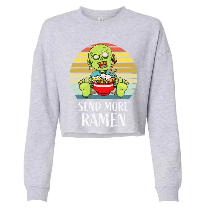 Halloween Creepy Spooky Zombie Eating Ramen Food Lover Anime Cropped Pullover Crew