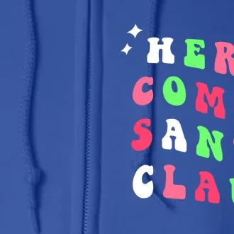 Here Comes Santa Claus Retro Merry Christmas Xmas Gift Full Zip Hoodie