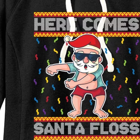 Here Comes Santa Floss Funny Christmas Santa Claus Flossing Gift Women's Fleece Hoodie