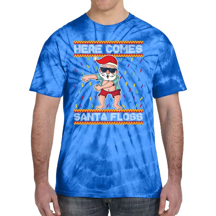 Here Comes Santa Floss Funny Christmas Santa Claus Flossing Gift Tie-Dye T-Shirt