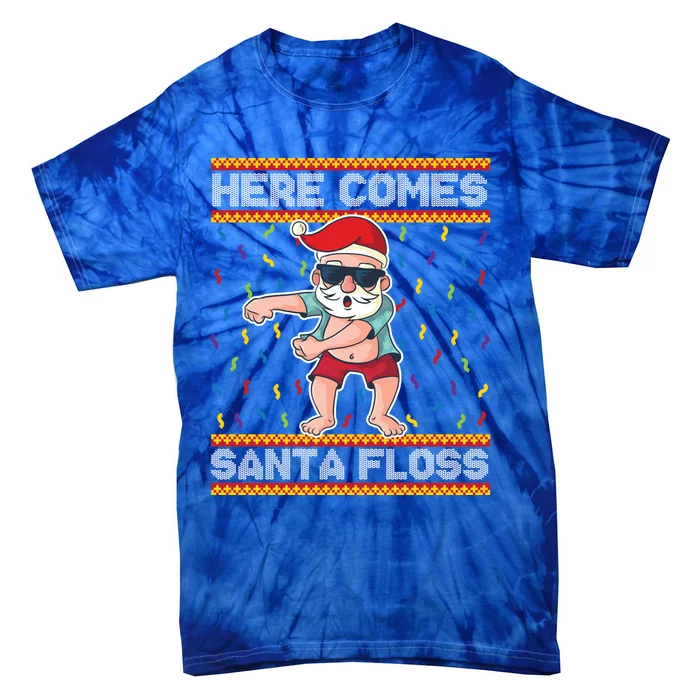 Here Comes Santa Floss Funny Christmas Santa Claus Flossing Gift Tie-Dye T-Shirt