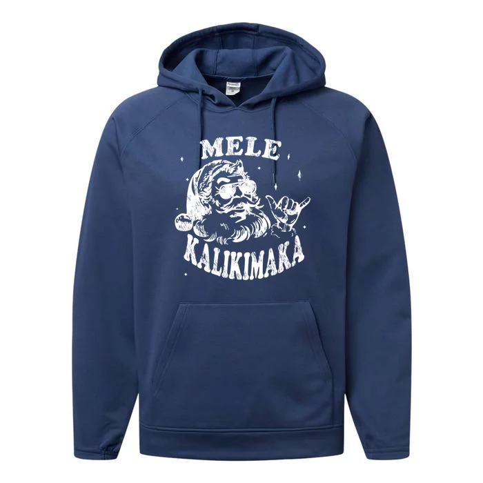 Hawaiian Christmas Santa Shaka Mele Kalikimaka Retro Hawaii Gift Performance Fleece Hoodie