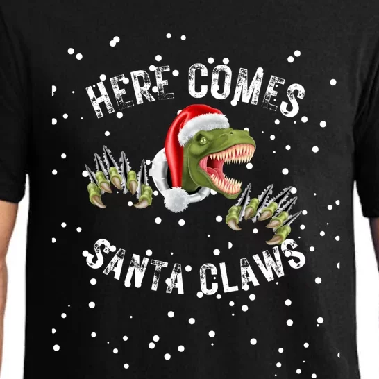 Here Comes Santa Trex Dinosaur Santa Claus Claws Gift Pajama Set