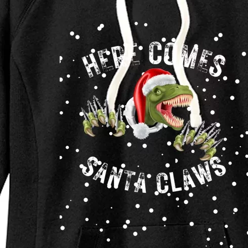 Here Comes Santa Trex Dinosaur Santa Claus Claws Gift Women's Fleece Hoodie