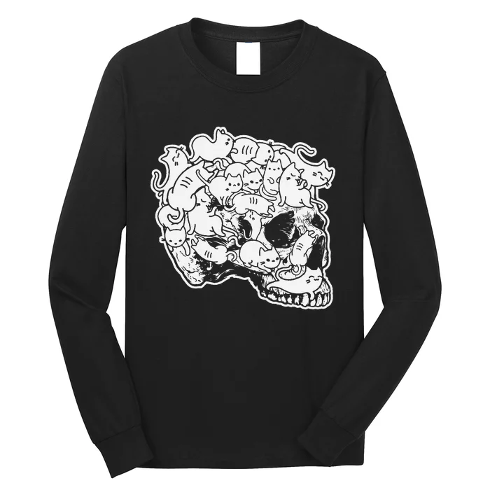 halloween cat skull kitty skeleton halloween skull cat Long Sleeve Shirt