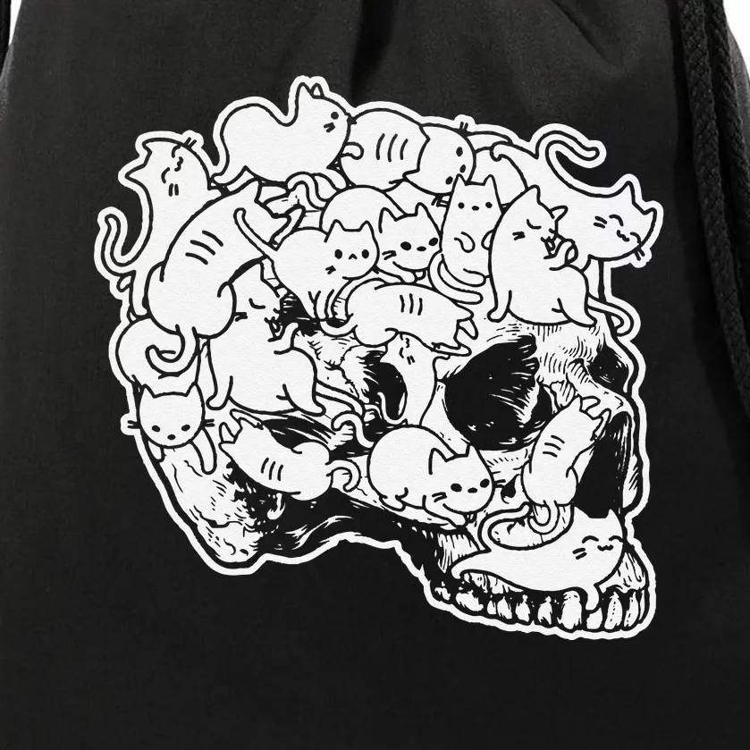 halloween cat skull kitty skeleton halloween skull cat Drawstring Bag