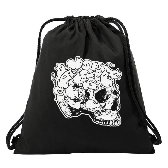 halloween cat skull kitty skeleton halloween skull cat Drawstring Bag