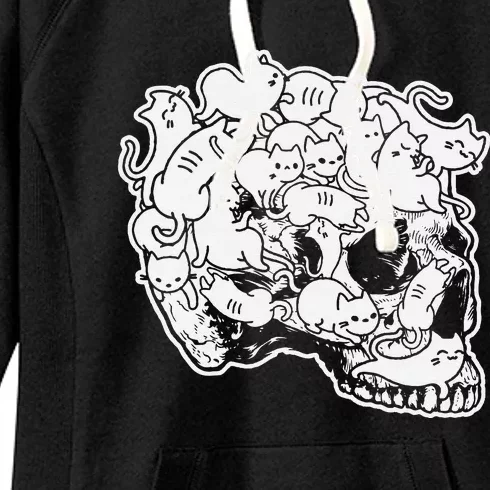 halloween cat skull kitty skeleton halloween skull cat Women's Fleece Hoodie