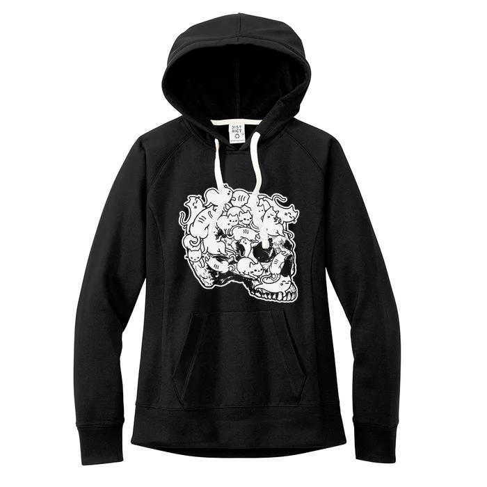 halloween cat skull kitty skeleton halloween skull cat Women's Fleece Hoodie