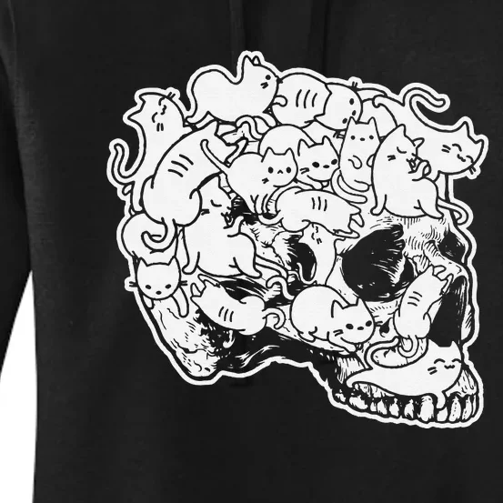 halloween cat skull kitty skeleton halloween skull cat Women's Pullover Hoodie