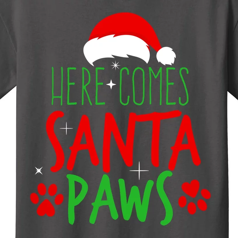 Here Comes Santa Paws Cute Christmas Kids T-Shirt