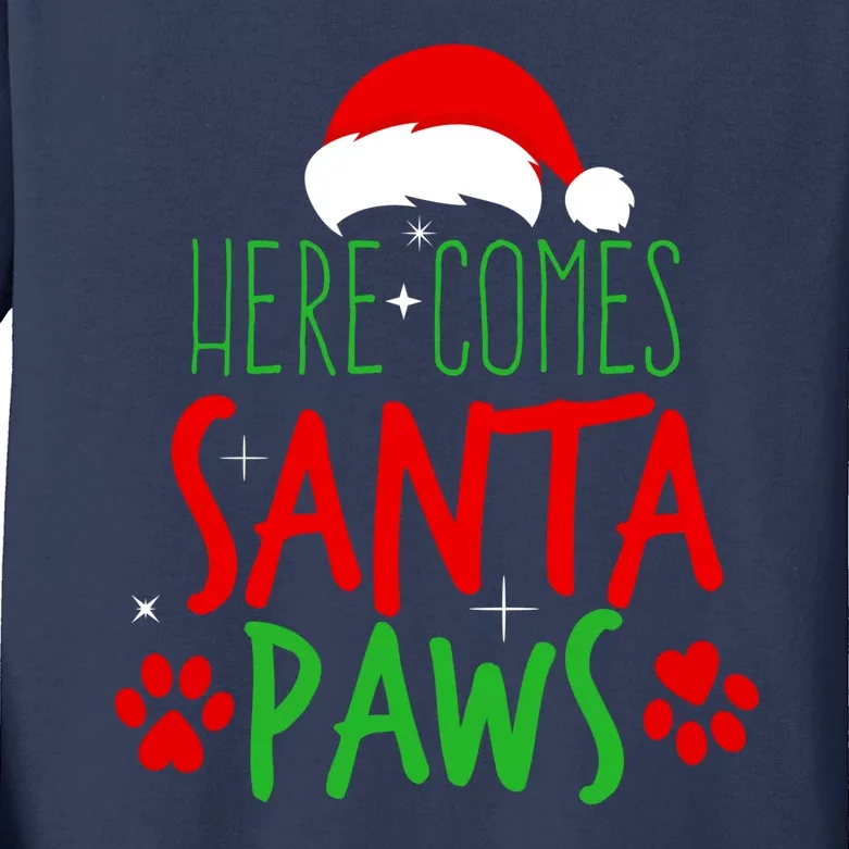 Here Comes Santa Paws Cute Christmas Kids Long Sleeve Shirt