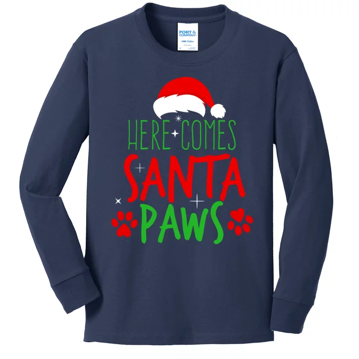 Here Comes Santa Paws Cute Christmas Kids Long Sleeve Shirt