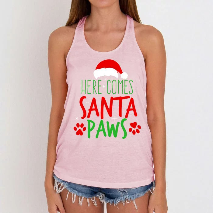 Here Comes Santa Paws Cute Christmas Women's Knotted Racerback Tank