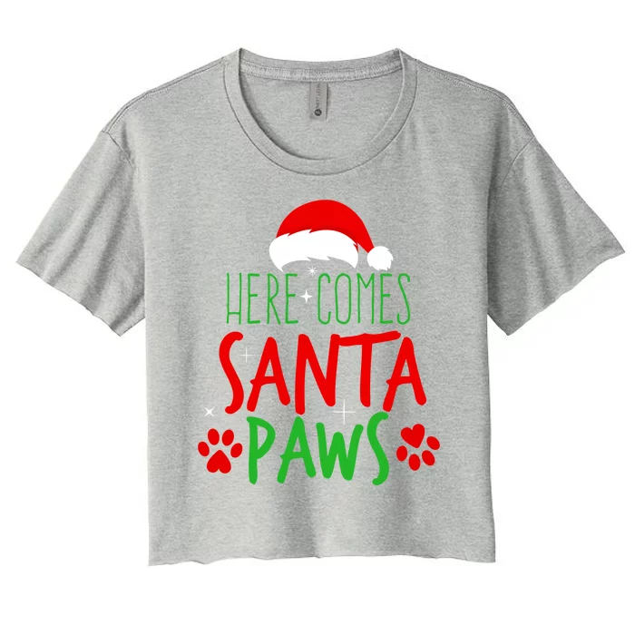 Here Comes Santa Paws Cute Christmas Women's Crop Top Tee