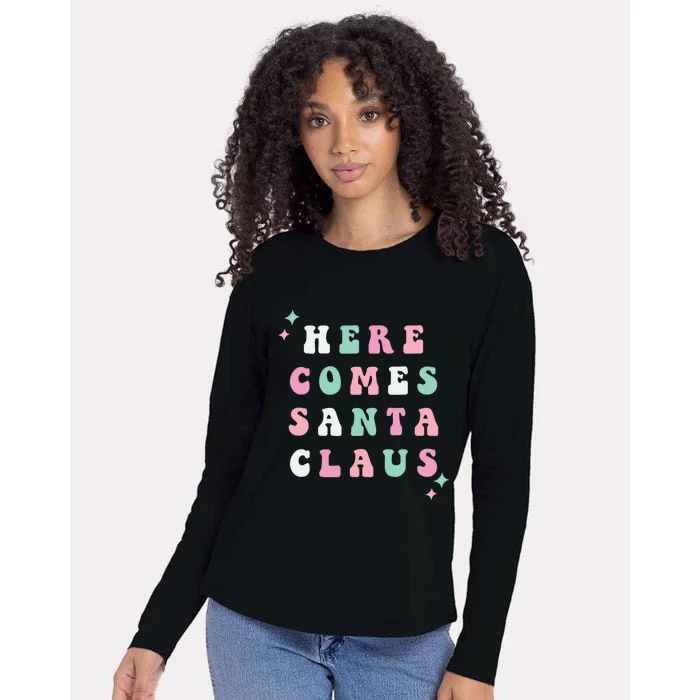 Here Comes Santa Claus Retro Merry Christmas Xmas Funny Gift Womens Cotton Relaxed Long Sleeve T-Shirt